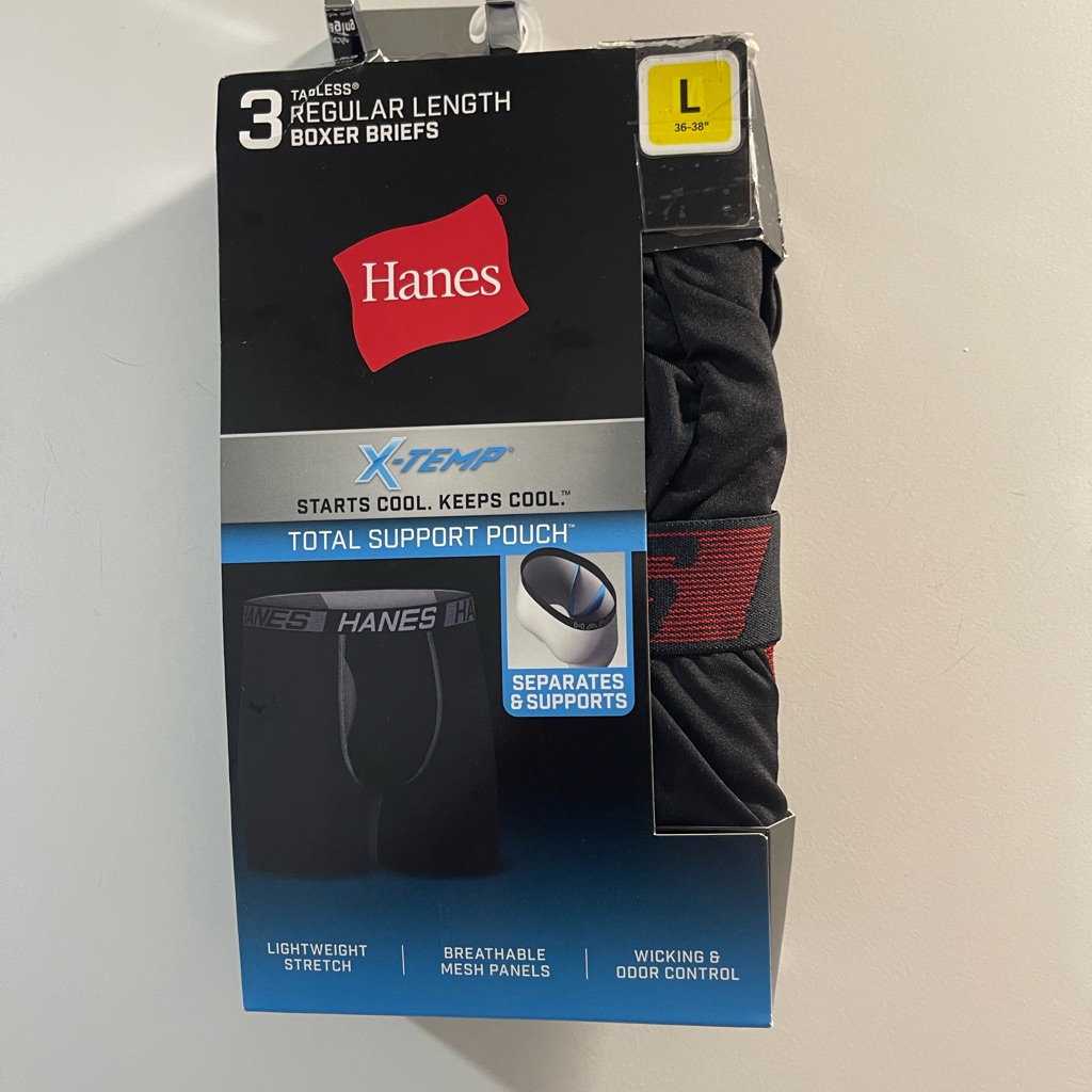 Hanes Tagless 3 Regular Length Boxer Briefs Size Large XTemp Starts Cool